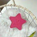 Close-up of pink leather star phone socket with a smile face and stitched edge - Rose Red (Transparent Stand - Leather Pentagram)