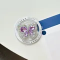 Vue détaillée du support téléphone papillon avec strass violets et texte Gift For You - Violet