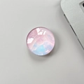 Detailed top view of a round crystal glass phone grip with a pink and blue galaxy pattern - Transparent Stand-Crystal Glass Starry Sky-Style 9