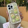 Dettaglio della cover iPhone con tulipani 3D, perle bianche e paillettes brillanti - Grande Perla Tulipano - Glitter Laser / iPhone 7/8/SE 2020