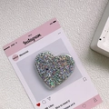 Gros plan du support de téléphone en forme de cœur avec paillettes holographiques - Support Coeur Époxy Paillettes - Point - Argent Laser