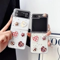Samsung Galaxy Z Flip phone case featuring 3D heart buttons and sequin grid pattern - Frosted Meteor Glitter Checkered Heart Star (Z Flip 3)