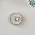 Dettaglio di un supporto per telefono a farfalla argento con madreperla e strass - Supporto Trasparente-Strass Perla-Farfalla Cicciottella-Bianco