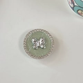 Dettaglio del supporto per telefono a farfalla in pelle verde con strass scintillanti - Supporto Trasparente-Strass Perla-Farfalla Cicciottella-Verde