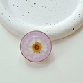 Detailed close-up of a resin phone grip featuring a white daisy flower on purple base - Cloud Shimmer Purple (Transparent Stand-Gold Ring Real Flower Daisy)