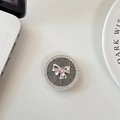 Dettaglio del supporto per telefono con fiocco d'argento, cuore rosa e glitter fini - Grigio