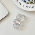 Close-up of bear phone socket with silver glitter and heart cutout on a desk - Bear Stand-Silver Heart-Silver Foil