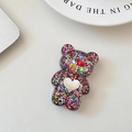 Dettaglio del supporto per telefono a forma di orso con paillettes colorate e cuore - Supporto Orso-Cuore Argento Paillettes-Piccoli Puntini Colorati