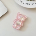 Dettaglio del supporto per telefono a forma di orso con glitter rosa e cuore a specchio - Supporto Orso-Cuore Argento Paillettes-Rosa Iridescente