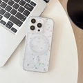 Detalle de funda para iPhone 16 Pro Max con purpurina de estrellas y anillo imán MagSafe - Gota Magnética-Meteoro / iPhone 7/8/SE 2020