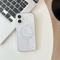 Detail of iPhone glitter case with MagSafe magnet and star sequins on a silver laptop - Magnetic Drip-Starry Sky
