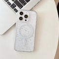 Macro detail of MagSafe transparent glitter case for iPhone 16 Pro Max with magnetic ring - Magnetic Drip-Silver Foil