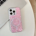 Primer plano de funda MagSafe rosa brillante para iPhone con lentejuelas y imán circular - Rosa / iPhone 7/8/SE 2020