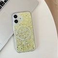 Detalle del anillo magnético MagSafe en funda transparente con lentejuelas amarillas y doradas - Amarillo / iPhone 7/8/SE 2020