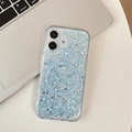 Vista detallada de la funda magnética para iPhone con purpurina azul y plateada brillante - Azul / iPhone 7/8/SE 2020