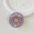 Close-up of floral phone socket with purple petals, gold edges and rhinestone center - Gold Purple Shell Flower (Purple Base)