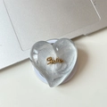 Detail of silver glitter heart MagSafe phone stand with golden Smile text engraving - Magnetic Large Crooked Heart Glitter Gold Smile / Black