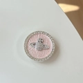 Detalle del soporte para móvil de cuero rosa con logo de planeta y pedrería brillante - Soporte Transparente-Diamante de Imitación Perla-Planeta-Rosa