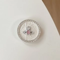 Nahaufnahme der Glitzer-Planeten-Handyhalterung mit rosa Edelstein und Saturn-Design - Rosa Strass Planet - Weiß