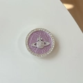 Detailed view of luxury purple leather phone grip with rhinestone orb planet design - Transparent Stand-Rhinestone Pearl-Planet-Purple