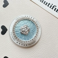 Blue bow phone grip with silver camellia flower relief and white crystal border - Magnetic Stand - Bowknot / Blue