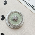 Silver camellia flower phone socket grip with rhinestones and green textured base - Magnetic Stand - Bowknot / Green
