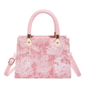 Pink New Chinese style jacquard handbag with woven handles and crossbody strap - Pink