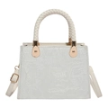 Elegant off-white floral jacquard shoulder bag with braided handle and gold hardware - White