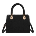 Elegant black embossed leather shoulder bag with woven handle and gold drop buckle - Black