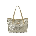 Sac seau à paillettes champagne tendance avec anses en cuir et plaque de marque - Champagne