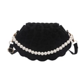 Mini borsa a tracolla in velluto nero con perle e bordo smerlato alla moda - Nero