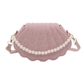 Borsa a tracolla rosa a forma di conchiglia con catena di perle e pelle PU testurizzata - Rosa
