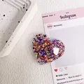 Heart-shaped glitter phone grip with colorful sequins and transparent acrylic finish - Sequin Epoxy Heart Stand - Large Mixed Color