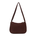 Minimalist dark brown corduroy shoulder bag with silver zipper and vertical stripe texture - Brown