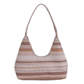 Grand sac cabas tissé à rayures minimaliste aux tons terreux et bandoulière spacieuse - Kaki