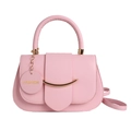 Pink faux leather shoulder bag with large capacity and stylish golden metal buckle clasp - Pink