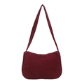 Women's burgundy corduroy shoulder bag with vertical stripe texture and zip closure - Red