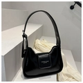 Elegante bolso baguette de hombro en cuero sintético negro estilo francés para mujer - Negro