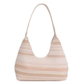 Sac hobo rayé tissé minimaliste beige et kaki avec grande capacité pour femmes au style décontracté - Beige