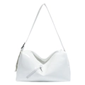 Borsa a spalla in pelle sintetica lucida bianca con dettaglio cerniera frontale - Bianco
