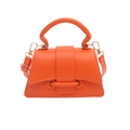 Vibrant orange mini trapezoid handbag with gold hardware and top handle for women - Orange