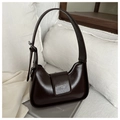 Elegante bolso de hombro baguette de cuero brillante marrón chocolate para mujer - Marrón Oscuro