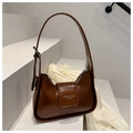 Bolso baguette chic de cuero marrón vintage con elegante correa de hombro para mujer - Tostado