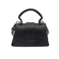 Chic black leather mini handbag with curved handle and detachable shoulder strap - Black