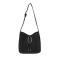 Minimalistische schwarze PU-Schultertasche mit weißen Kontrastnähten und goldenem Ringverschluss - Schwarz