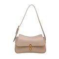 Borsa sottobraccio in pelle verniciata beige con elegante design a onde e fibbia dorata - Cachi