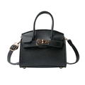 Mini black lychee leather crossbody bag with top handle and gold twist-lock hardware - Black