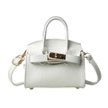 Mini borsa a mano bianca in pelle con grana litchi, fibbia dorata e tracolla rimovibile - Bianco