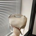 Bolso chic de cuero PU beige con asa superior y letras de logotipo de moda para mujer - Blanco