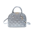 Chic silver metallic checkered handbag with gold hardware and removable shoulder strap - Silver